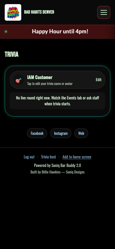 Trivia screen from demo venue